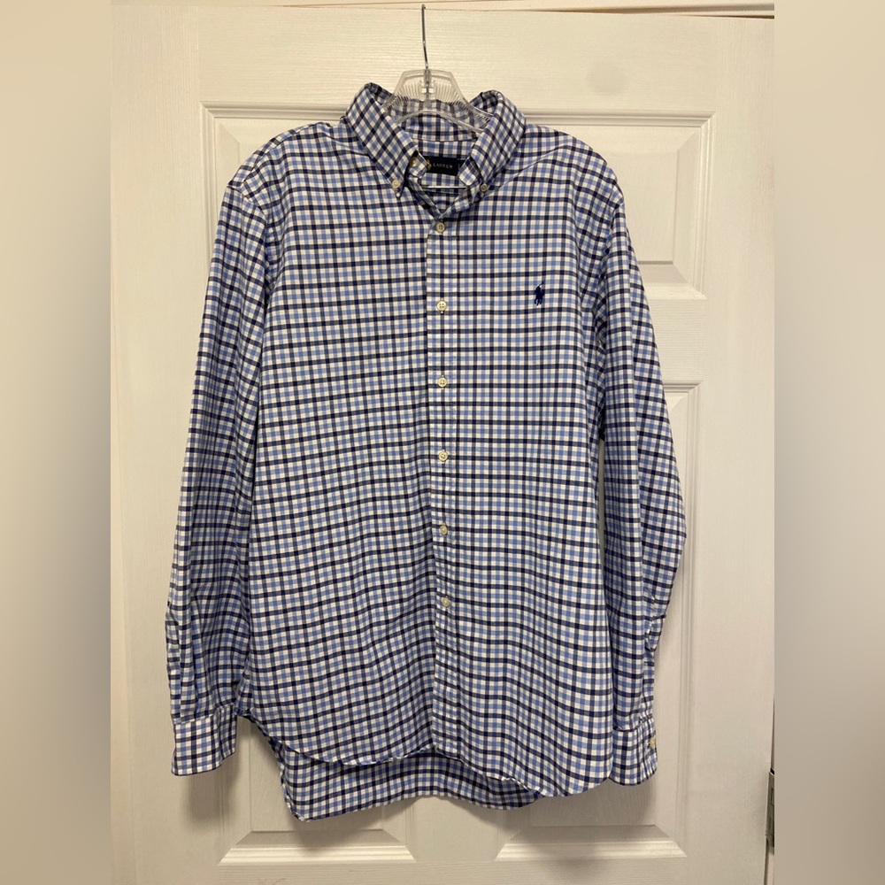 Polo Ralph Lauren Long Sleeve Shirt Button Up Mens Large Blue Check